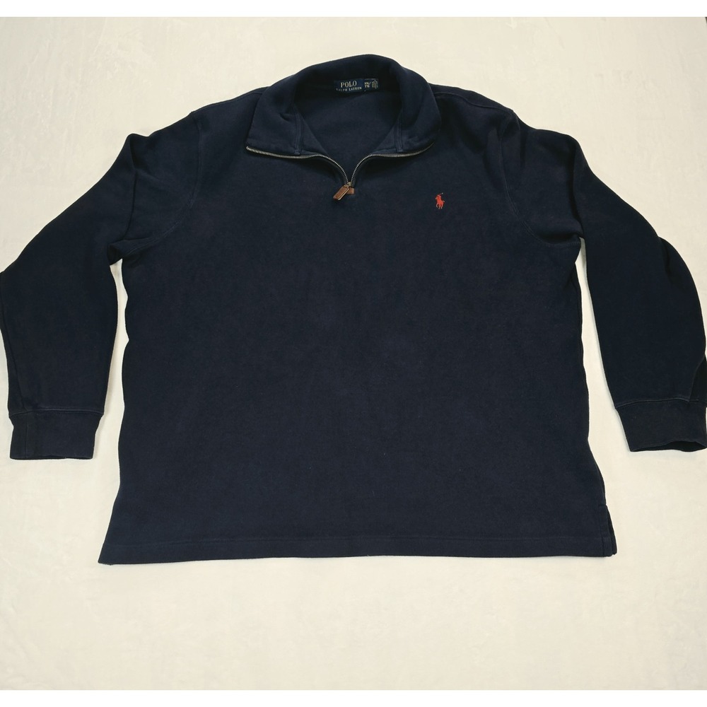 Polo Ralph Lauren Mens XXL Navy Blue Quarter Zip Pullover Pony Logo Sweater